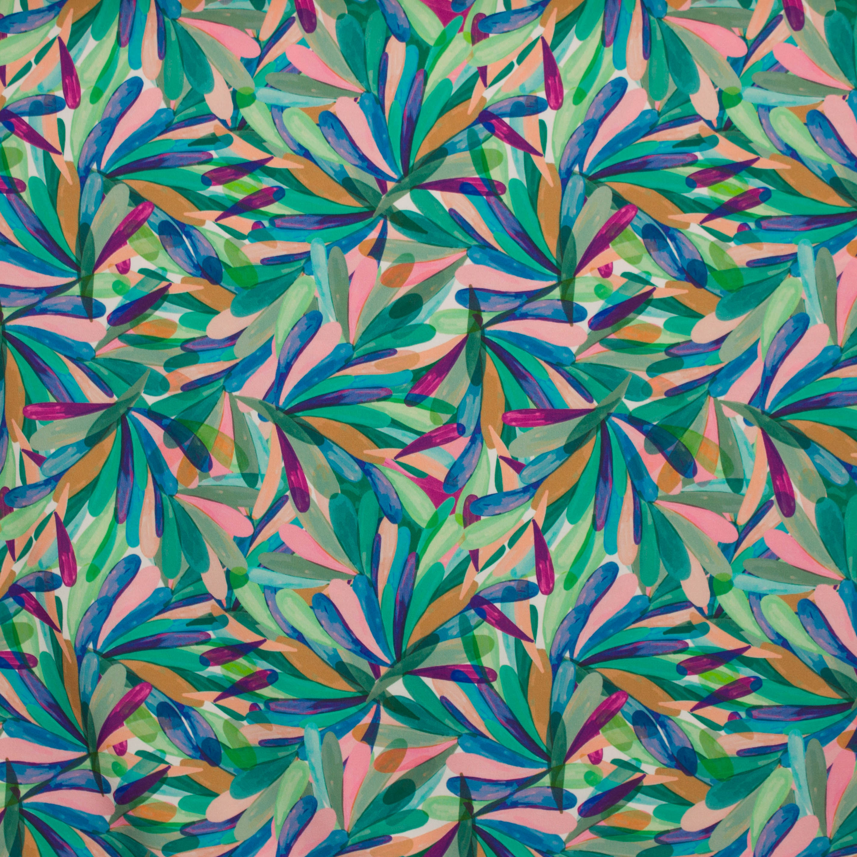 polyester tricot wit met multicolor motief
